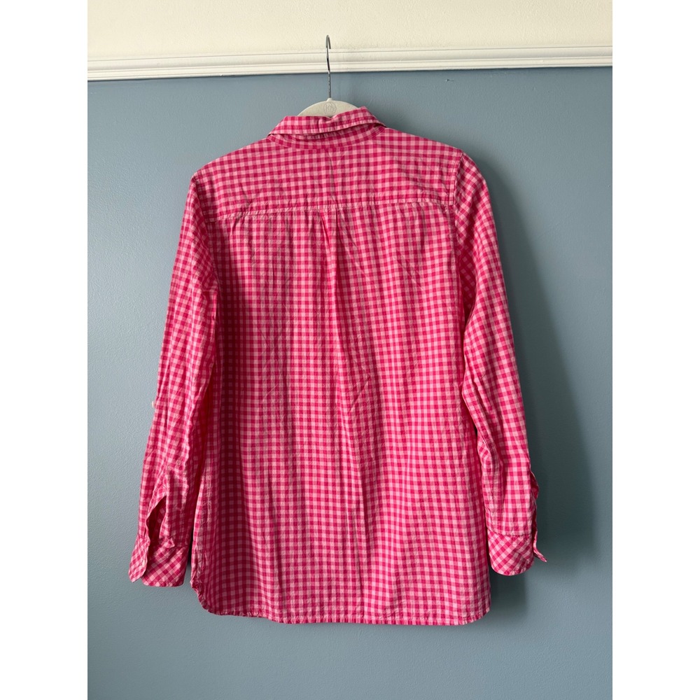Talbots Pink Gingham Button Up Shirt Long Roll Tab Sleeve 100% Cotton Size Small - Picture 8 of 8